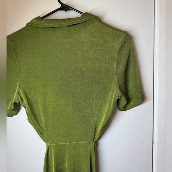 Runaway Claudia Mini Collared Button Front Waist Cut Out Grass Green Dress 6 - Picture 11 of 16